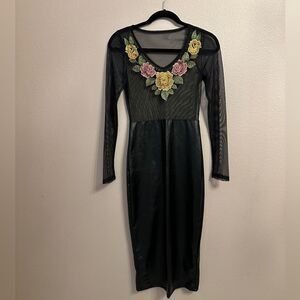 Faux Leather Mesh Floral Dress by Codigo M
